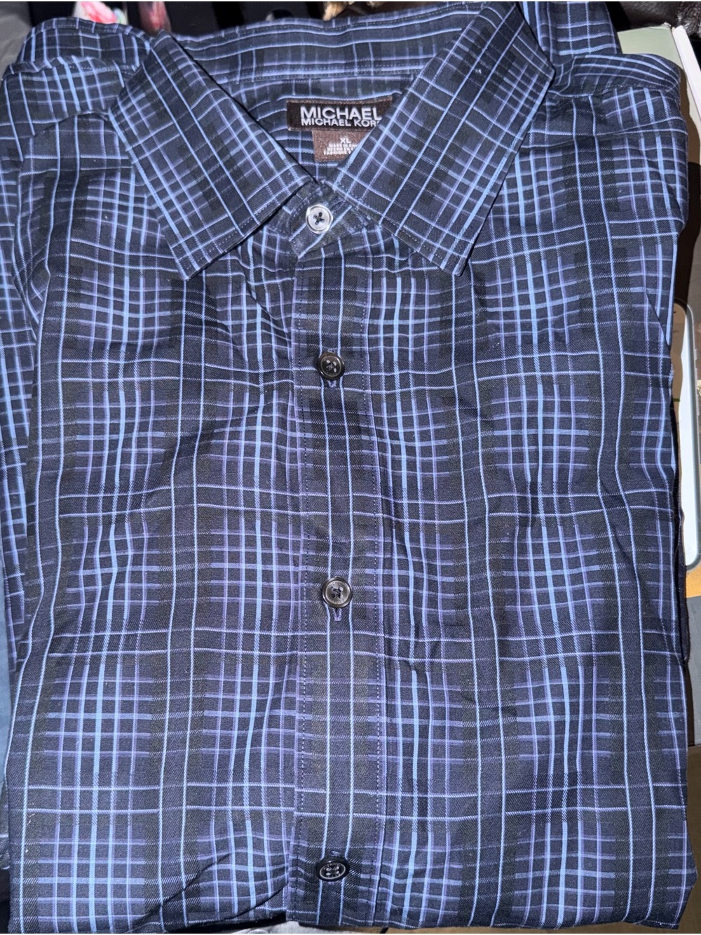 Michael Kors Navy and Light Blue Grid Button-Up Shirt